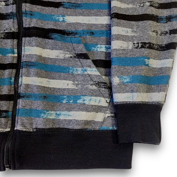 NO BOUNDARIES Men's Hoodie Medium Y2K Full Zip Gray Blue-Green Striped - Picture 7 of 13